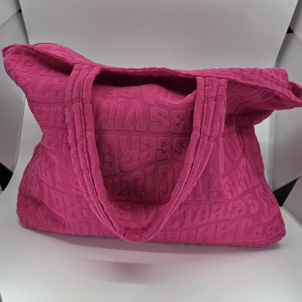 💖 Victoria's Secret Fuchsia Pink Terrycloth Logo Tote 🛍️ NWT Large Utility Bag